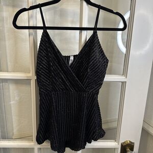 Sparkly Striped Top Black Juniors L Spaghetti Strap Blouse
